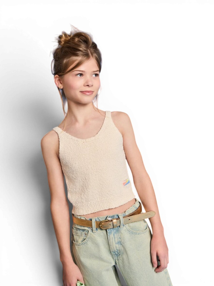 Beige gebreide top met structuur AO76