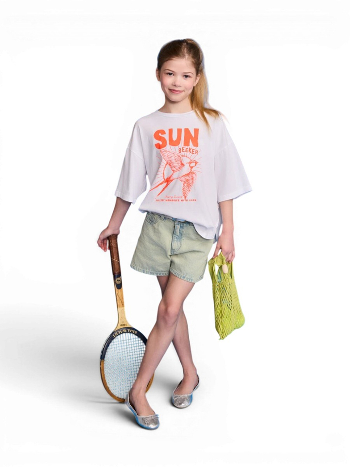 Witte t-shirt met fluo oranje sun AO
