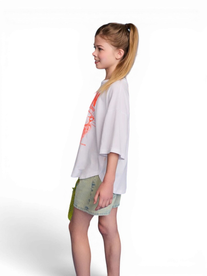 Witte t-shirt met fluo oranje sun AO