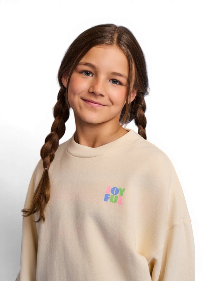 Ecru katoenen sweater met print Joyful AO76