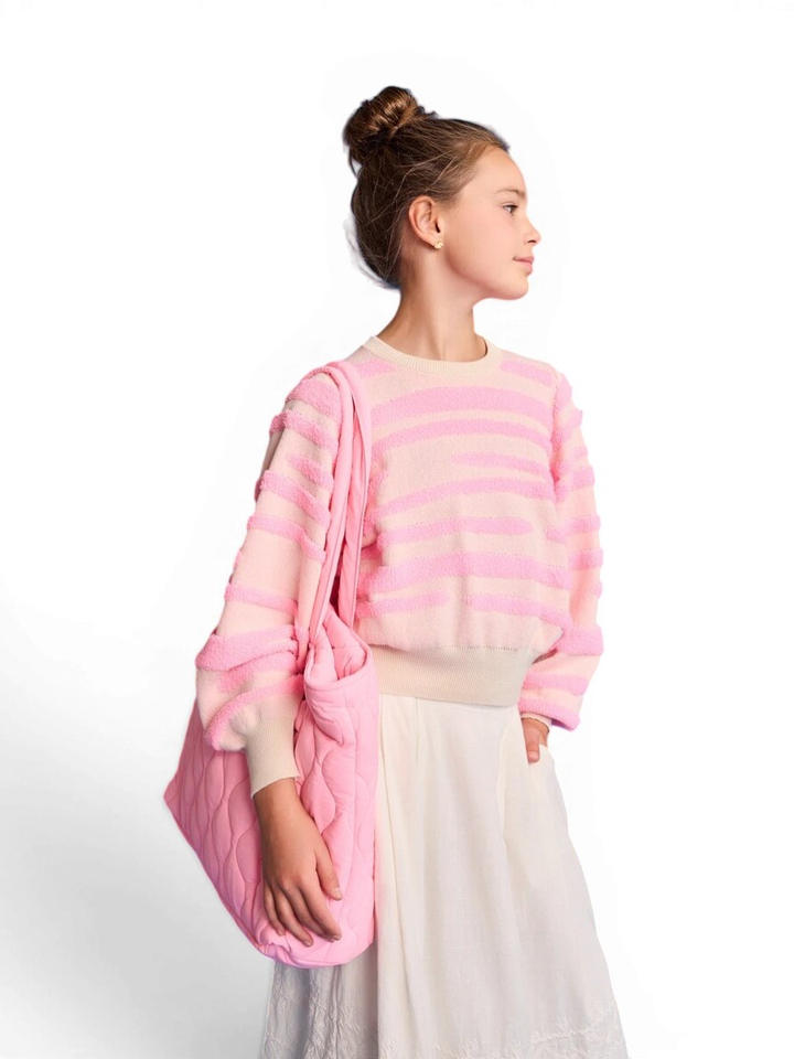 Beige turi met roze strepen AO76