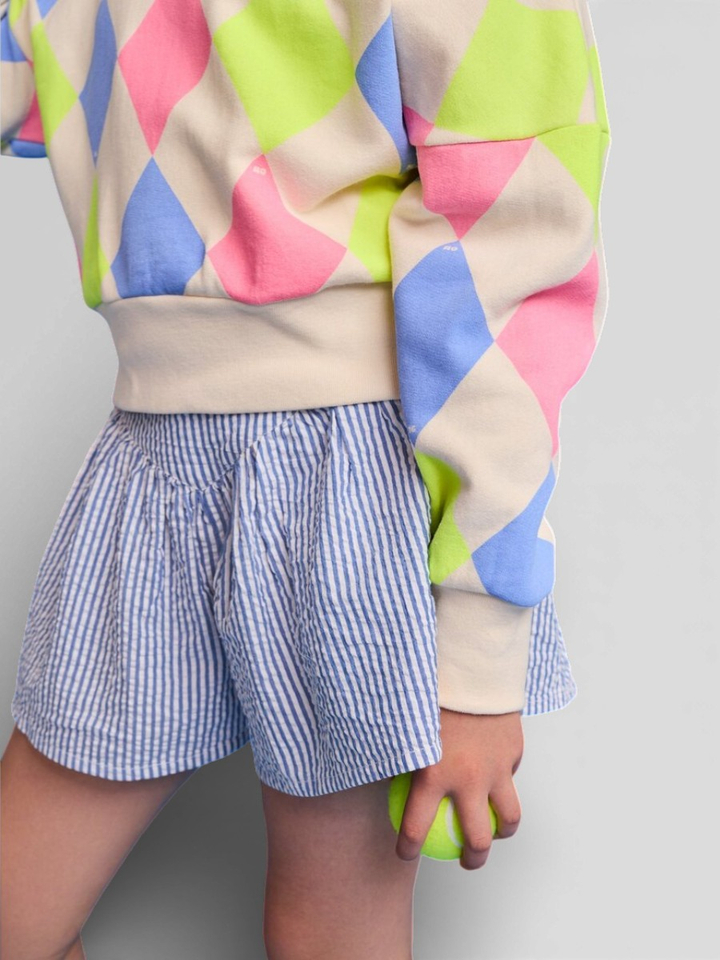 Blauw wit gestreepte wijde short met elastiek AO76