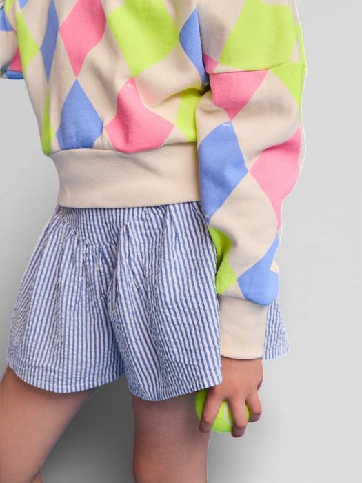 Blauw wit gestreepte wijde short met elastiek AO76