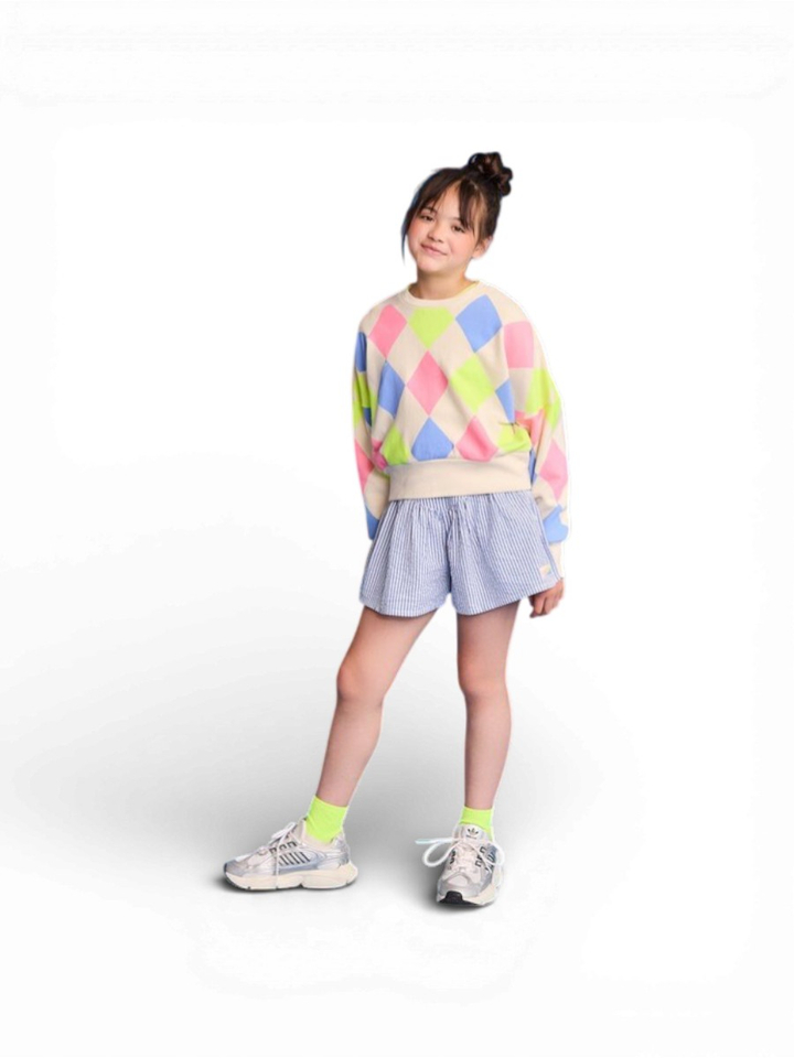 Blauw wit gestreepte wijde short met elastiek AO76