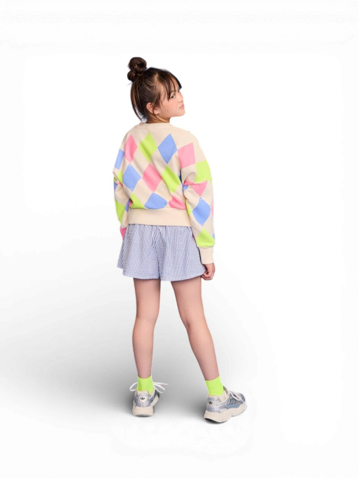 Blauw wit gestreepte wijde short met elastiek AO76