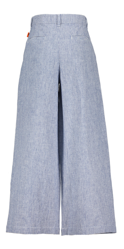 Blauwe gestreepte wijde broek met bandplooi AO76