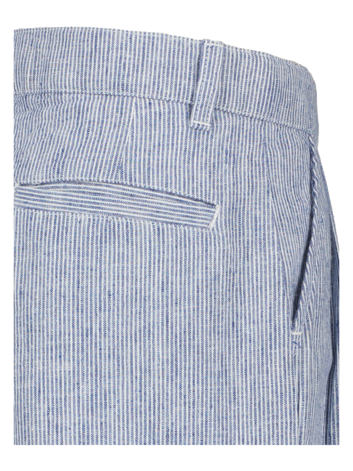 Blauwe gestreepte wijde broek met bandplooi AO76