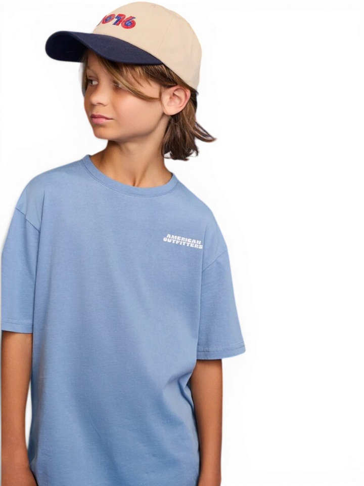 Blauwe t-shirt met print en logo AO76