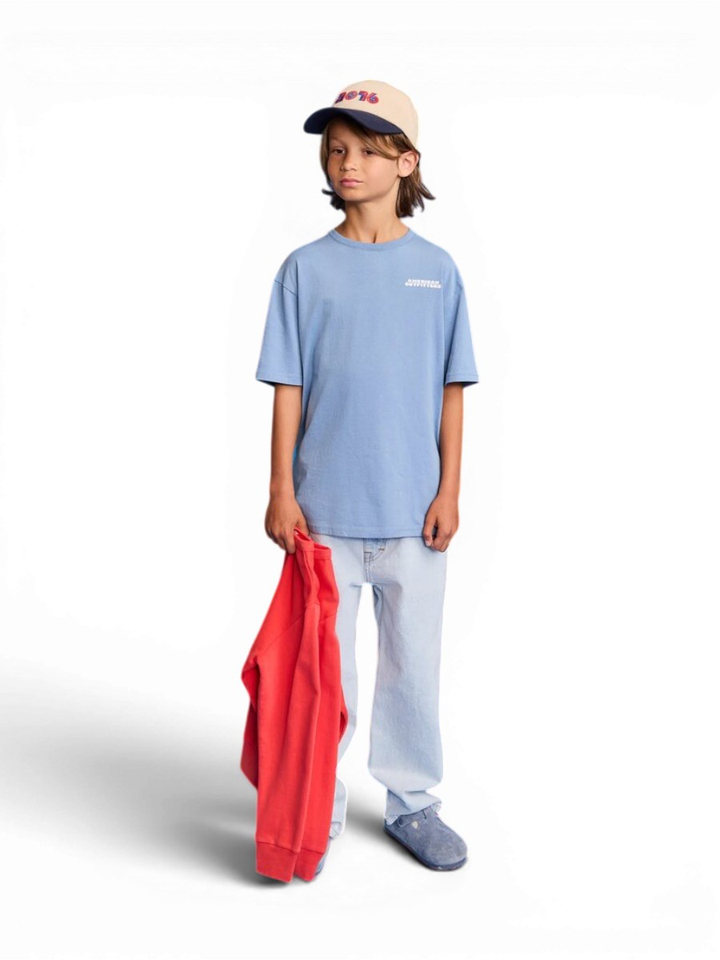Blauwe t-shirt met print en logo AO76