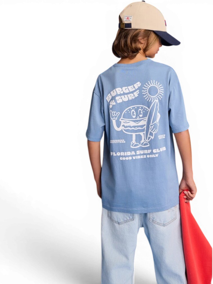 Blauwe t-shirt met print en logo AO76