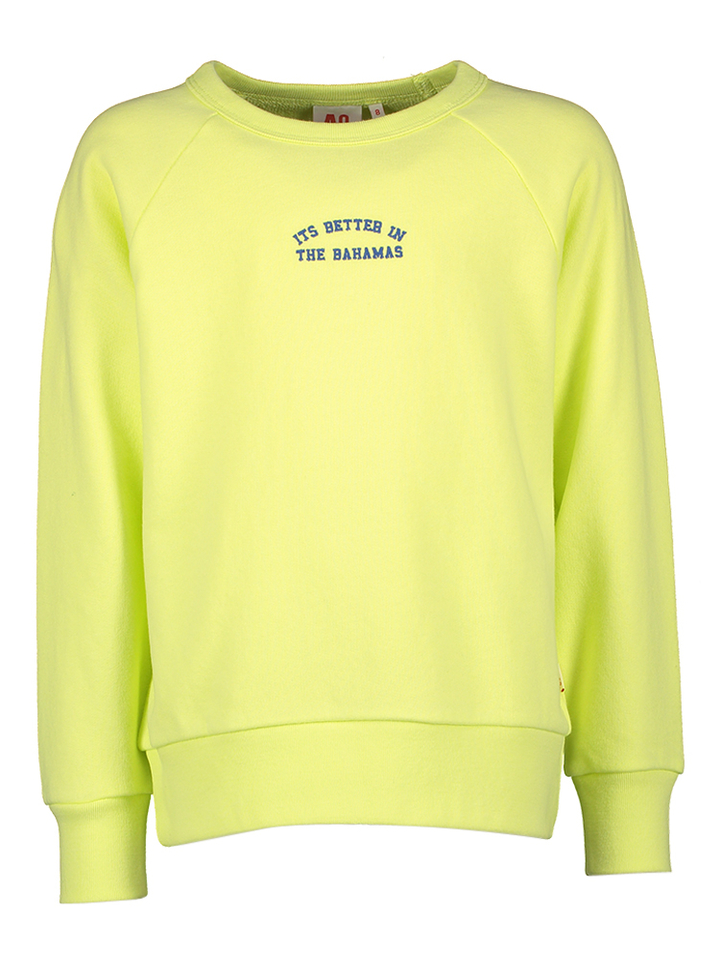 Fluo sweater met ronde hals en blauw opschrift AO 
