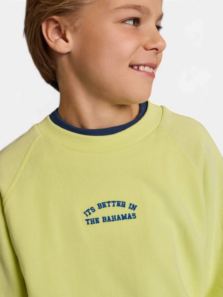 Fluo sweater met ronde hals en blauw opschrift AO 