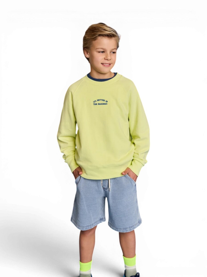 Fluo sweater met ronde hals en blauw opschrift AO 