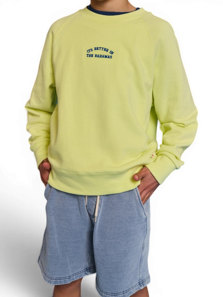Fluo sweater met ronde hals en blauw opschrift AO 