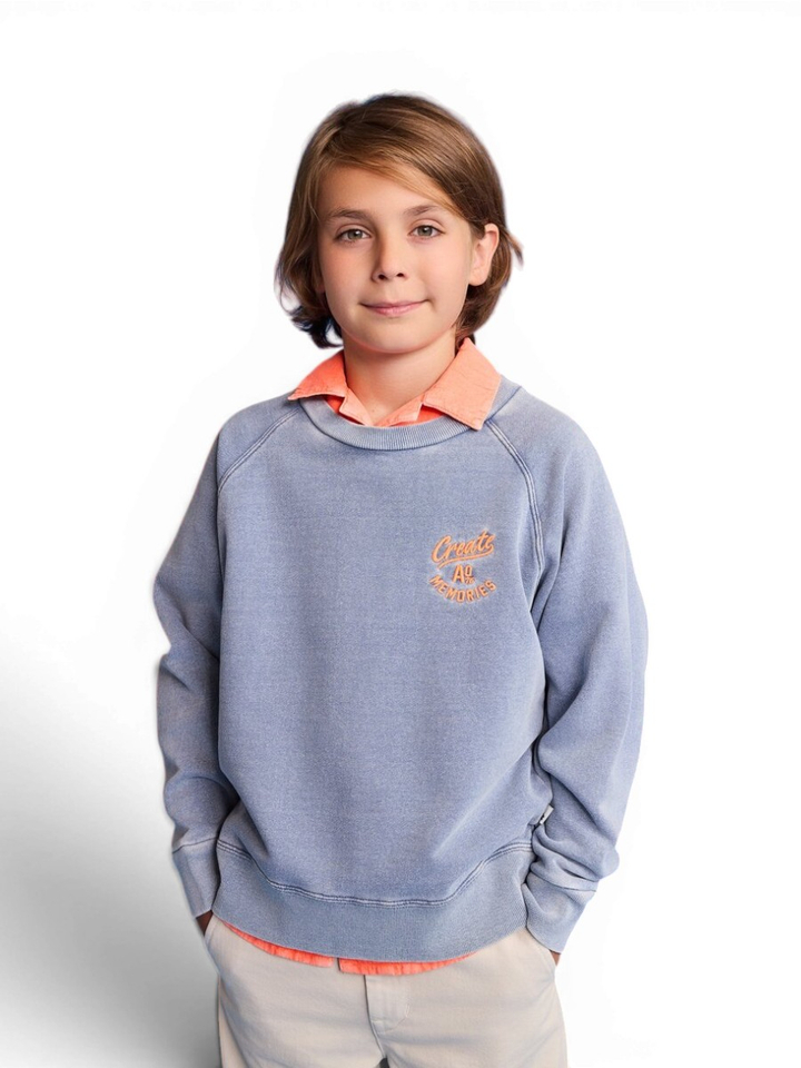 Blauwe sweater met borduur detail AO76