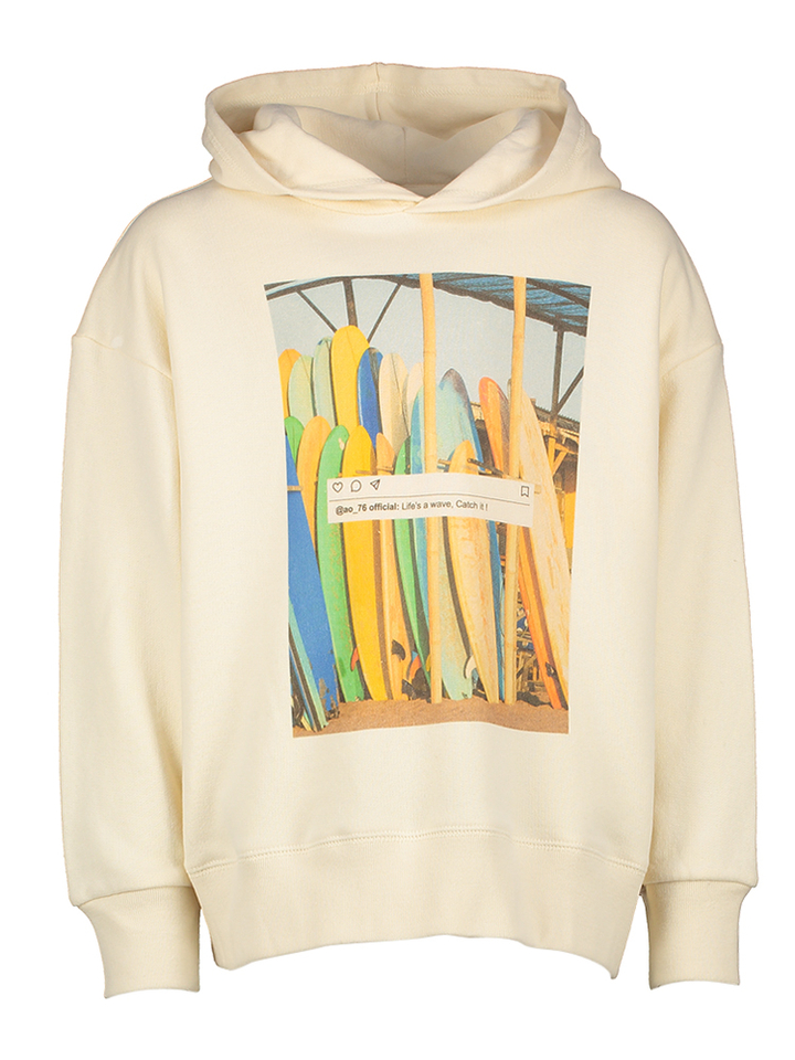 Ecru sweater met kap en print AO76