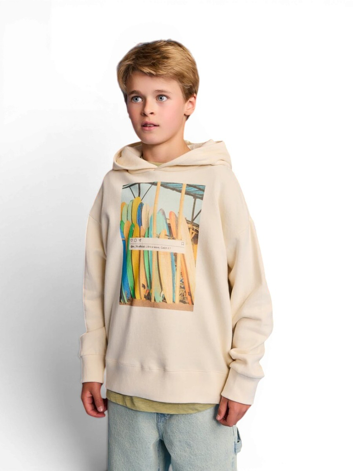 Ecru sweater met kap en print AO76