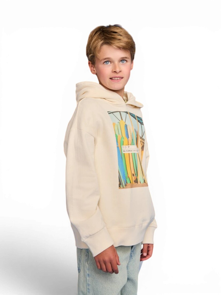 Ecru sweater met kap en print AO76