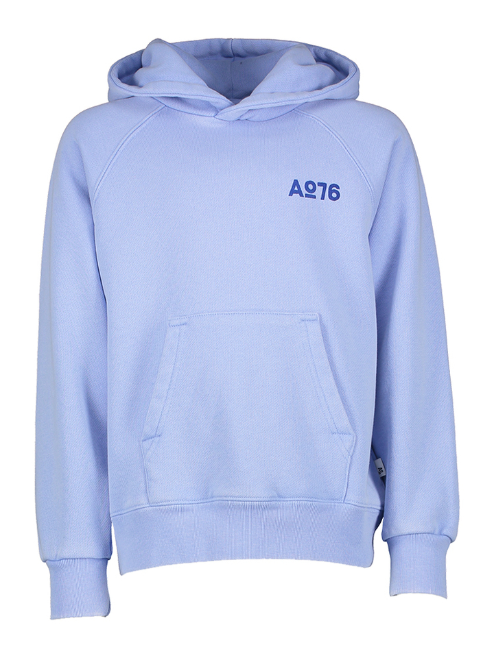 Blauwe sweater met kap en print AO76