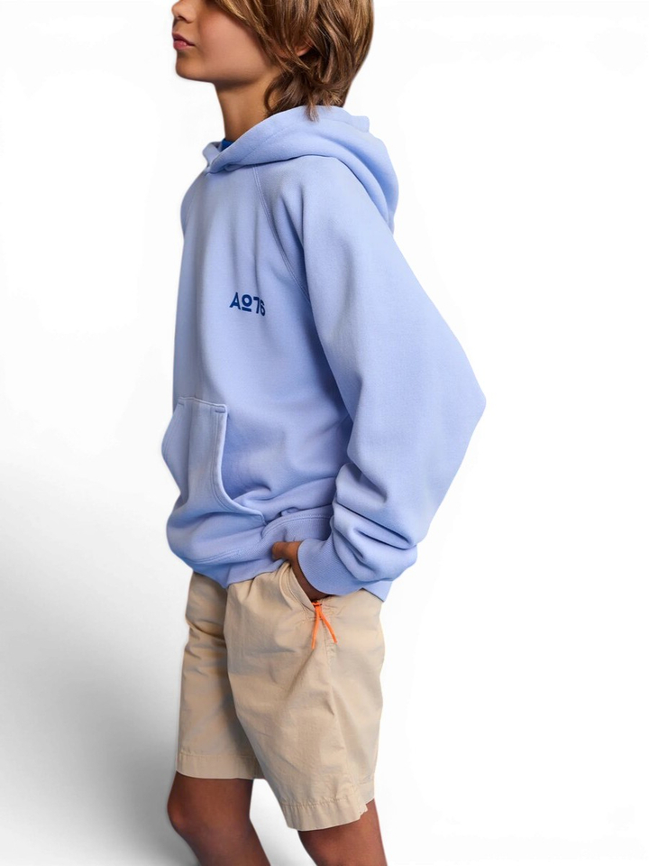 Blauwe sweater met kap en print AO76