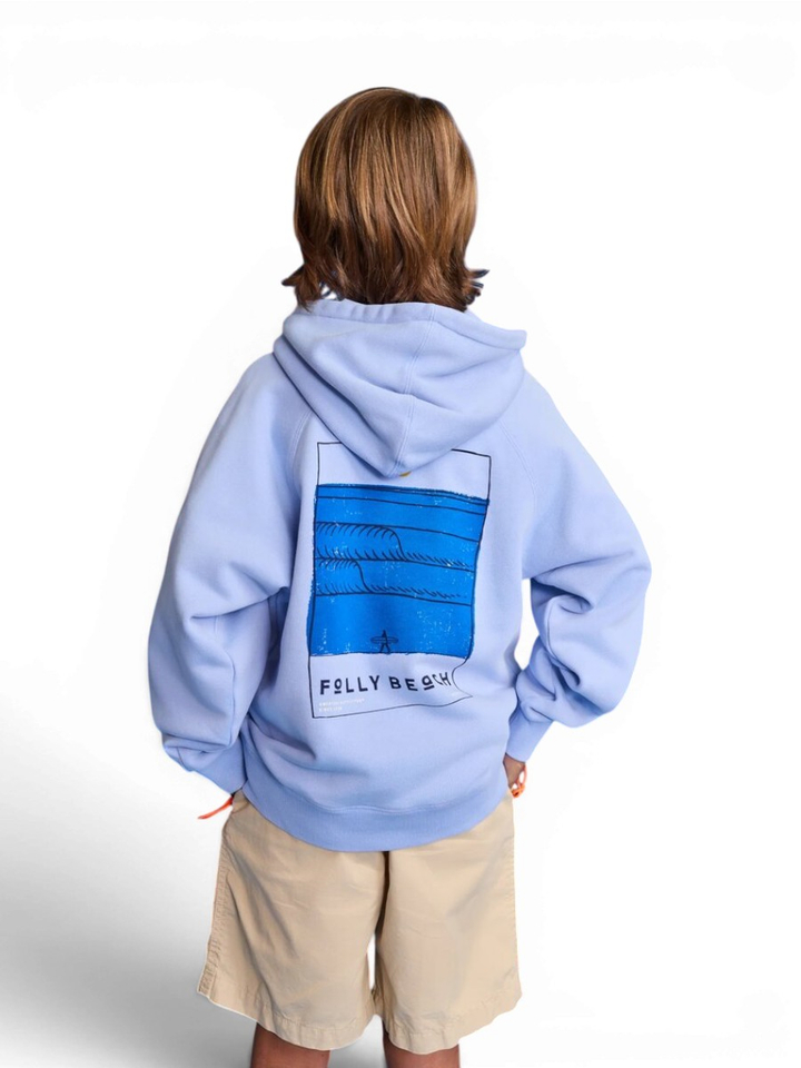 Blauwe sweater met kap en print AO76