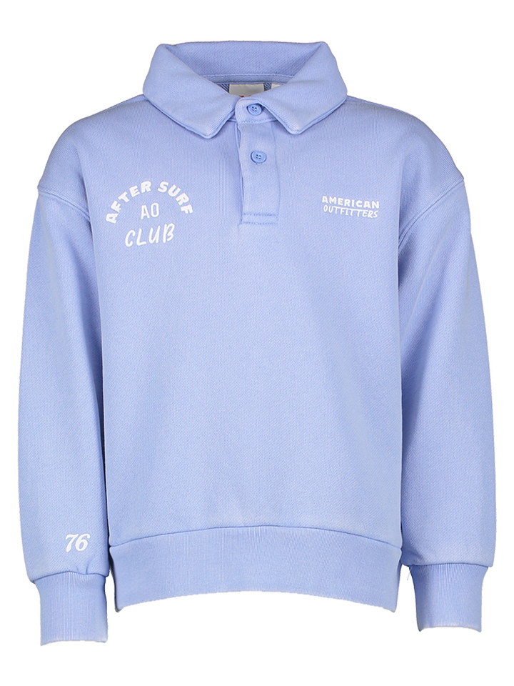 Blauwe sweater met polo kraag en borduur detail AO76