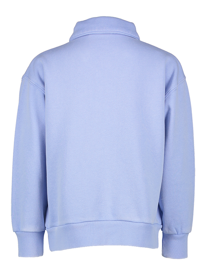 Blauwe sweater met polo kraag en borduur detail AO76