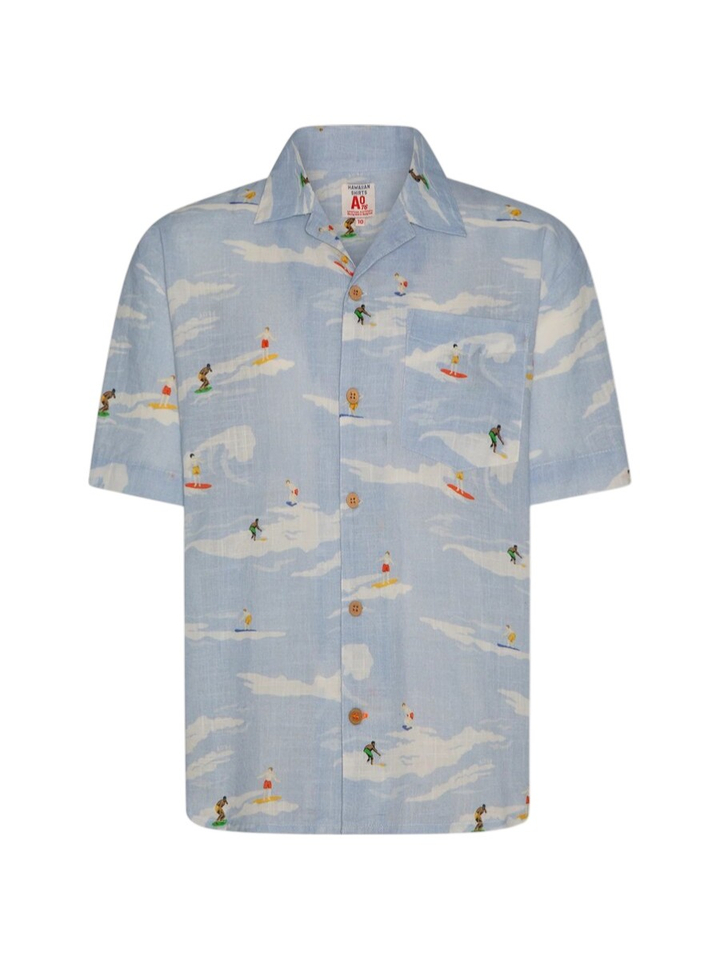 Lichtblauw hemd met surf print AO76
