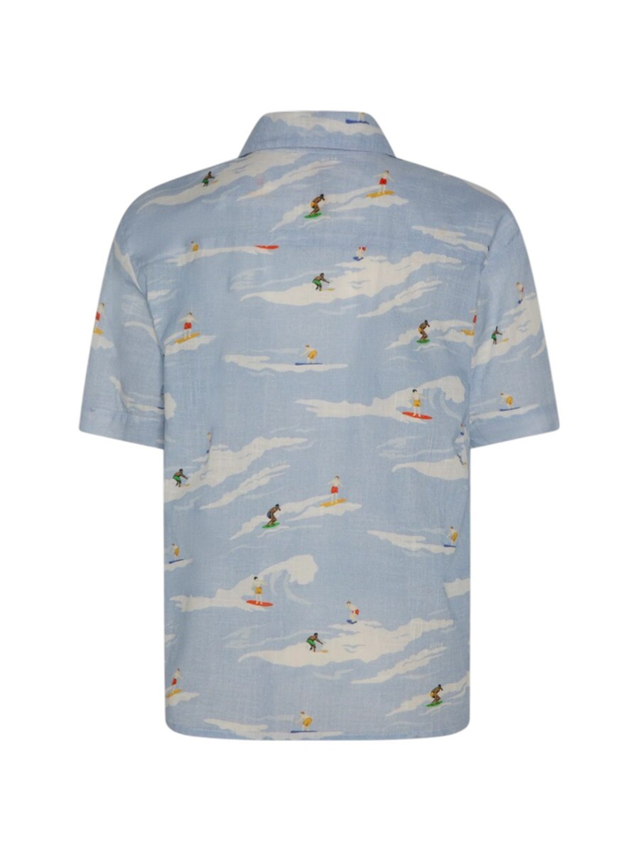 Lichtblauw hemd met surf print AO76