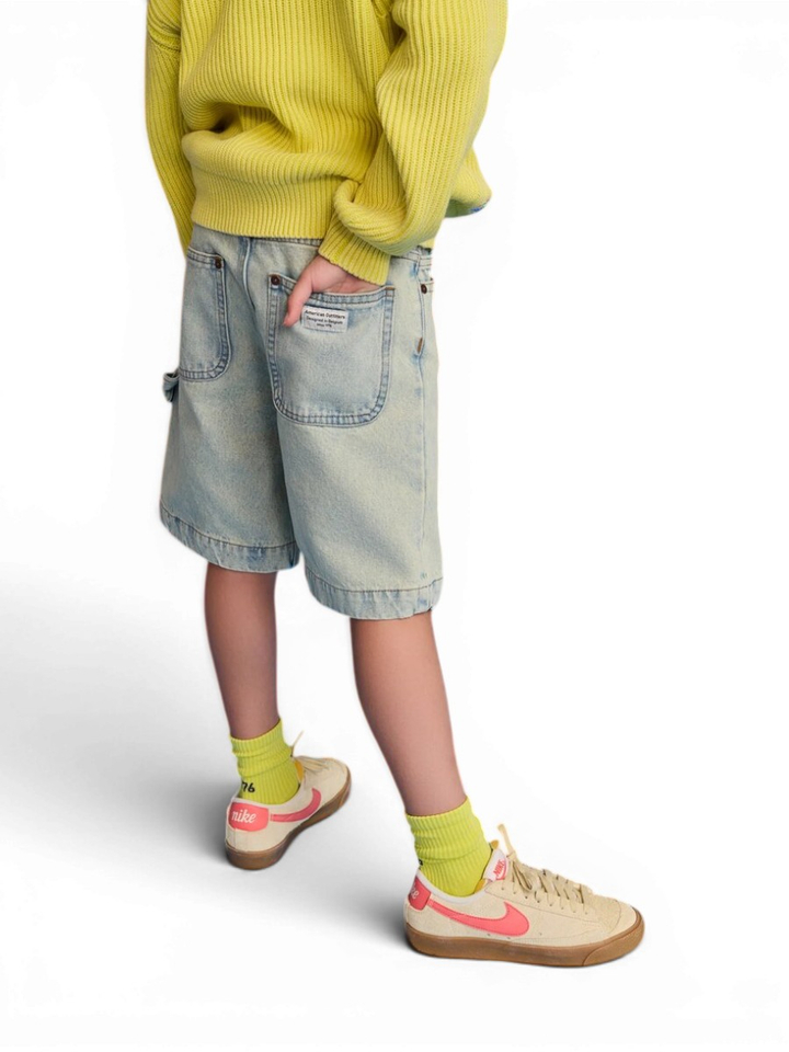 Blauwe washed short jeans AO76 