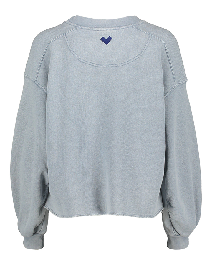 Blauwe sweater zonder boord onderaan Nirvana Bellerose 