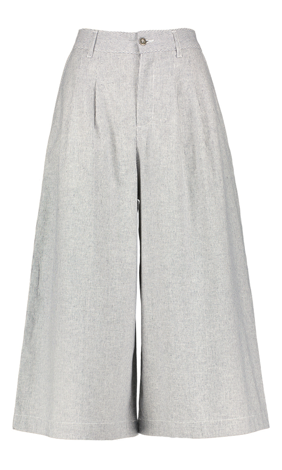 Witte 7/8 broek met blauwe strepen van linnen en katoen Edel Noir'N Bleu