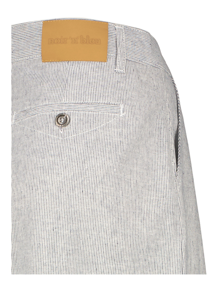 Witte 7/8 broek met blauwe strepen van linnen en katoen Edel Noir'N Bleu