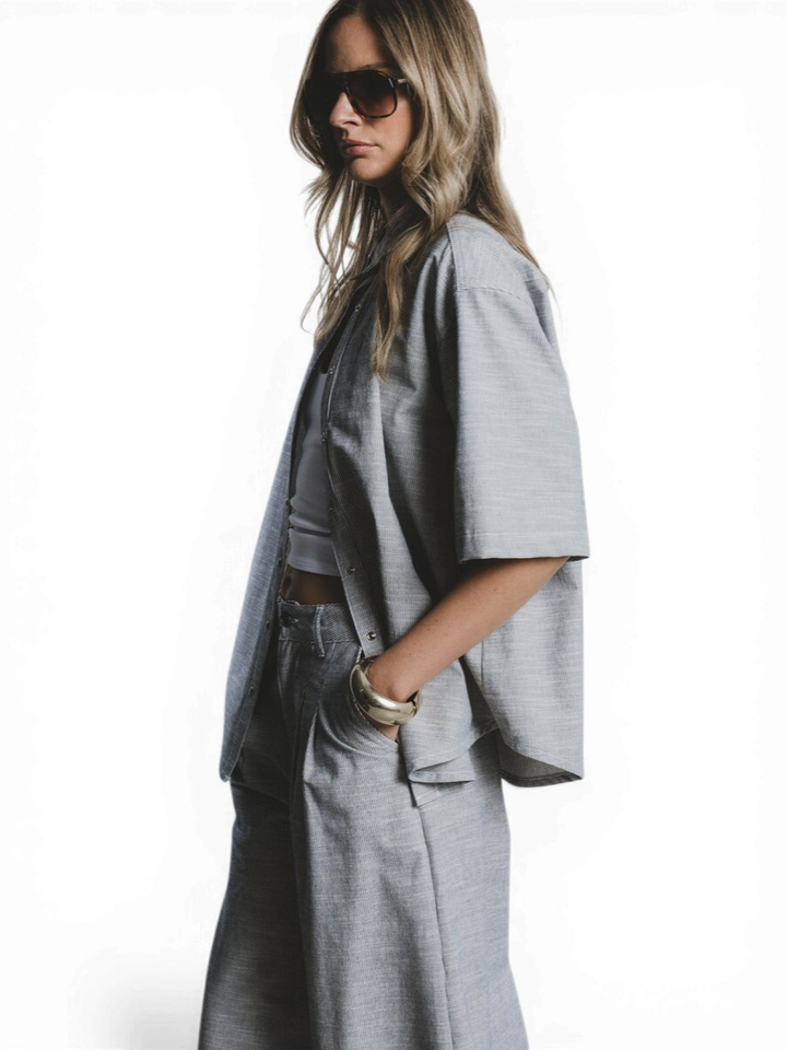 Blauwe gestreepte linnen bloes Jenny Noir'N Bleu 