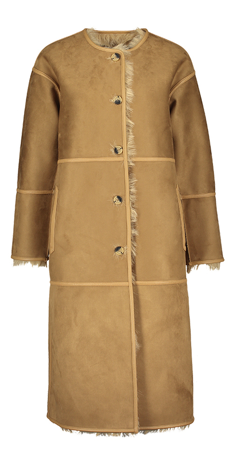 Camelkleurige reversible mantel met faux fur Urbancode 
