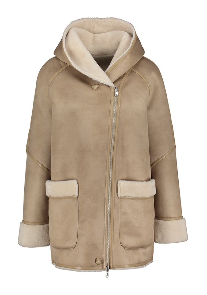Beige reversible mantel met faux fur Urbancode 