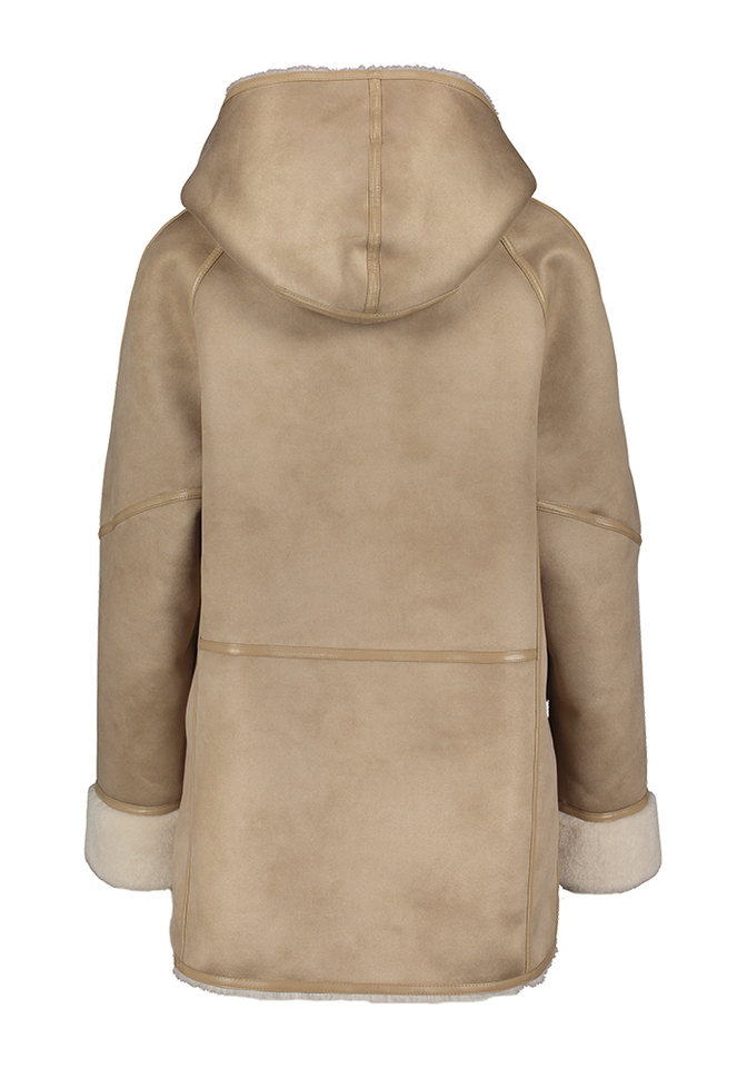 Beige reversible mantel met faux fur Urbancode 