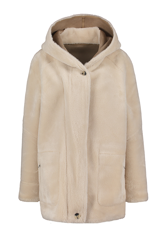 Beige reversible mantel met faux fur Urbancode 
