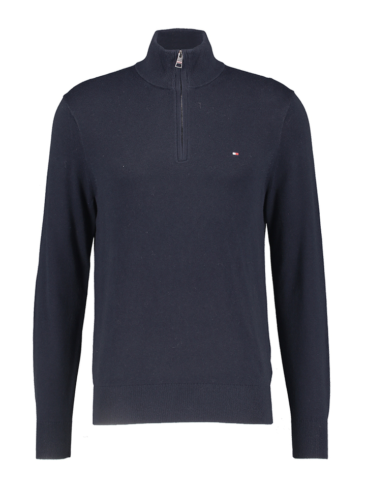 Blauwe katoenen trui met halfzip Tommy