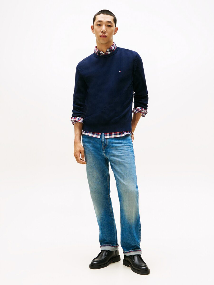 Blauwe trui in ribbel Tommy Hilfiger 