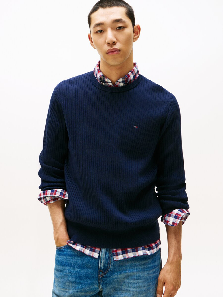 Blauwe trui in ribbel Tommy Hilfiger 