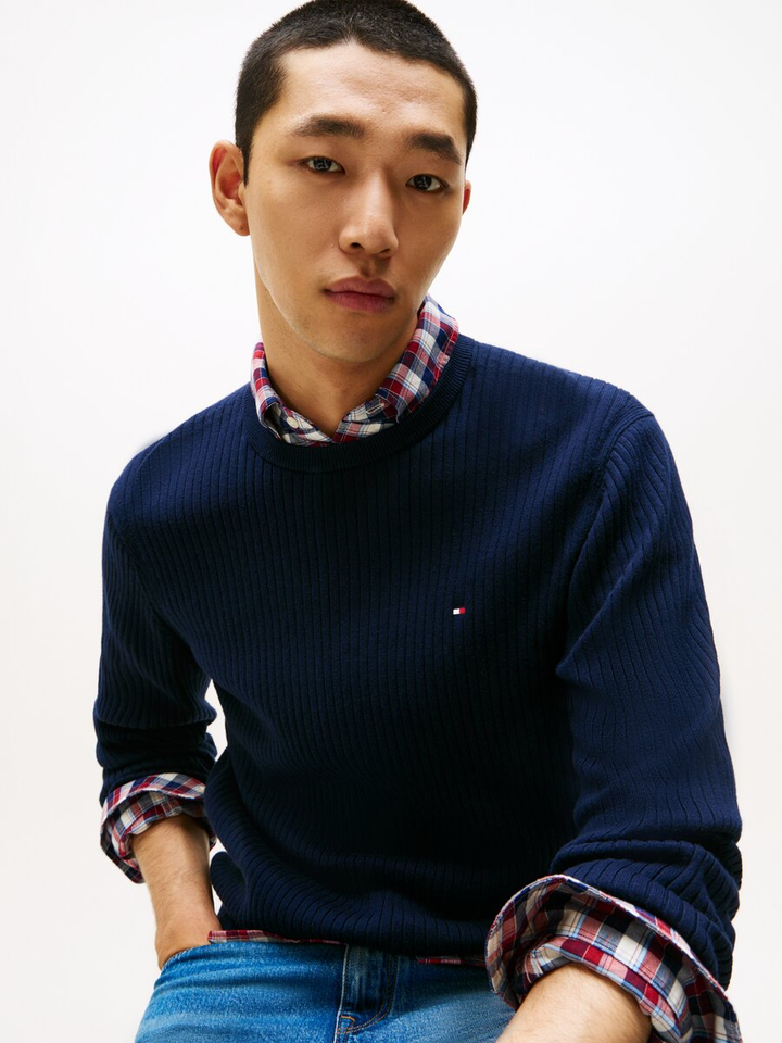 Blauwe trui in ribbel Tommy Hilfiger 