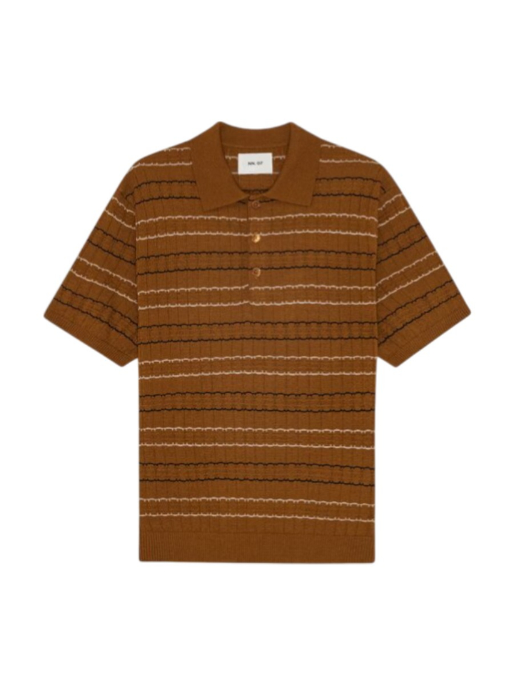 Bruine polo met pointelle - steek Alfie NN. 07 
