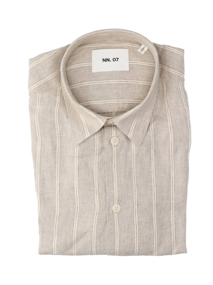 Beige linnen hemd (regular fit) met strepen en lange mouwen NN.07 