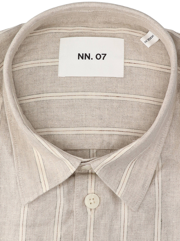 Beige linnen hemd (regular fit) met strepen en lange mouwen NN.07 