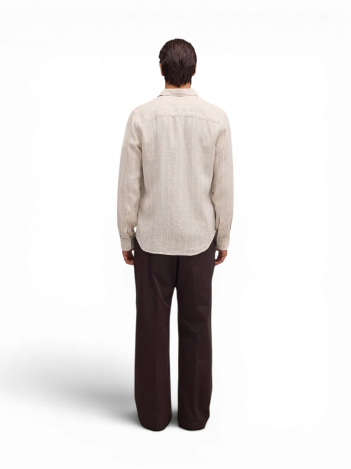 Beige linnen hemd (regular fit) met strepen en lange mouwen NN.07