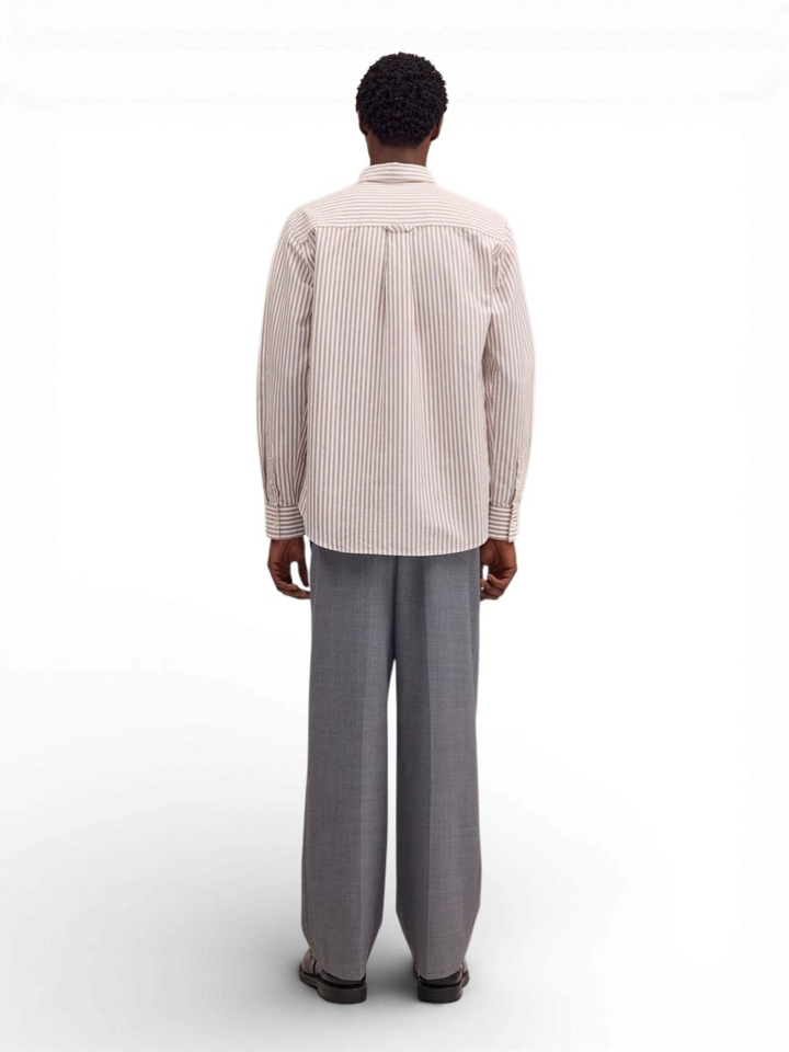 Wit linnen hemd (regular fit) met strepen terracotta en lange mouwen NN.07