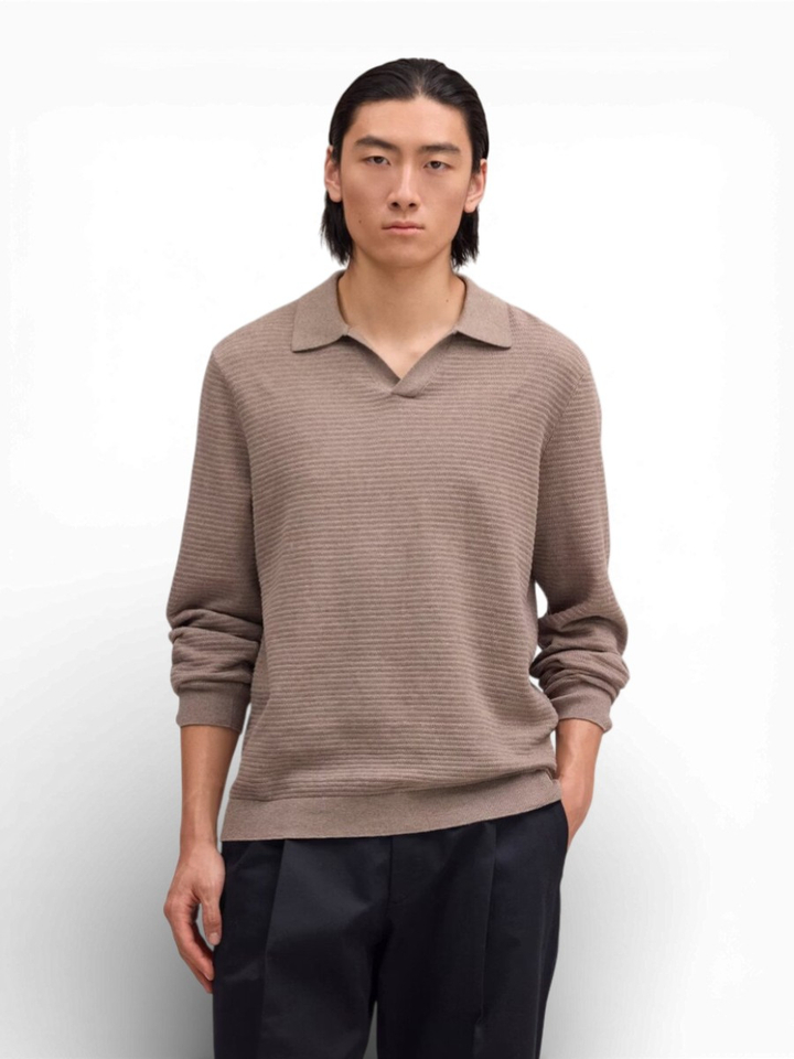 Taupe kleurige polo met structuur Paul NN.07