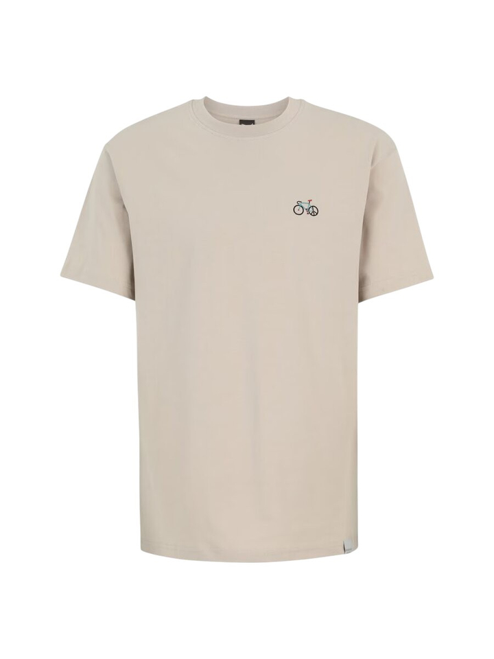 Beige t-shirt met fiets Peaceride Iriedaily 