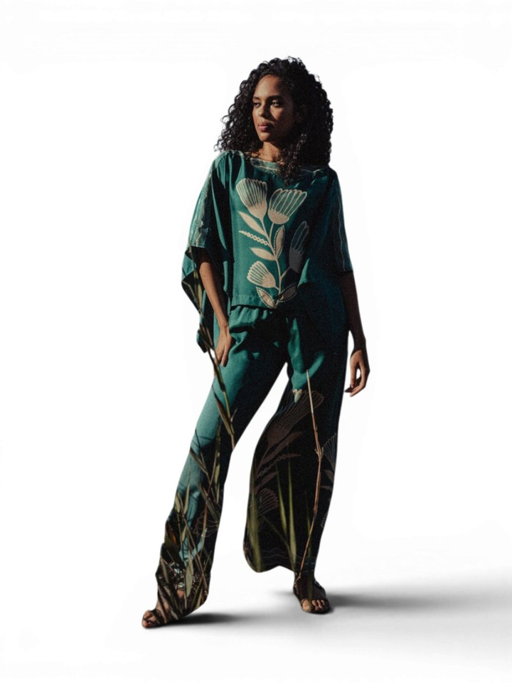 Groene losse broek met print Marley K&J